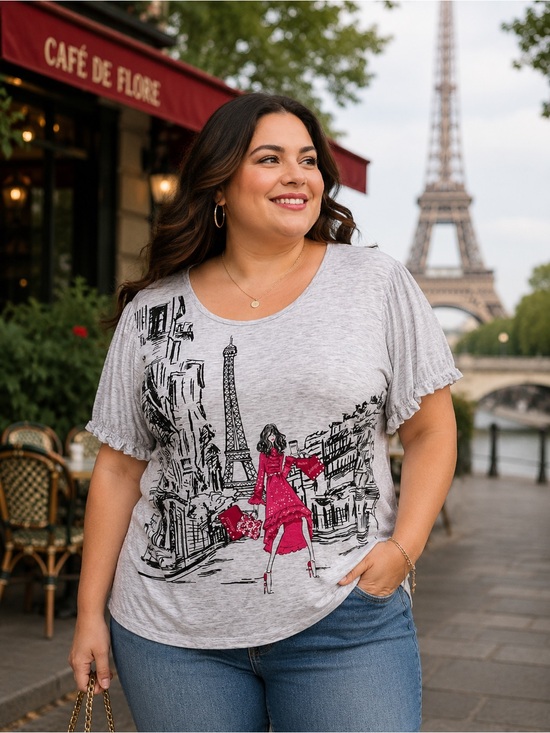 Love & Lace Tops - Love & Lace Grey Paris Theme Top Size M